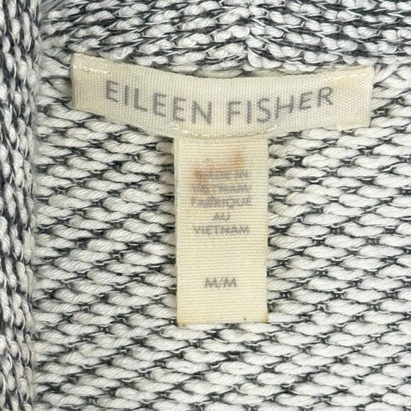 EILEEN FISHER Cardigan Medium Organic Cotton Shawl Collar Open Front Gray - Picture 10 of 12